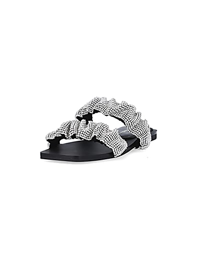 360 degree animation of product Silver diamante embellished sandals frame-23