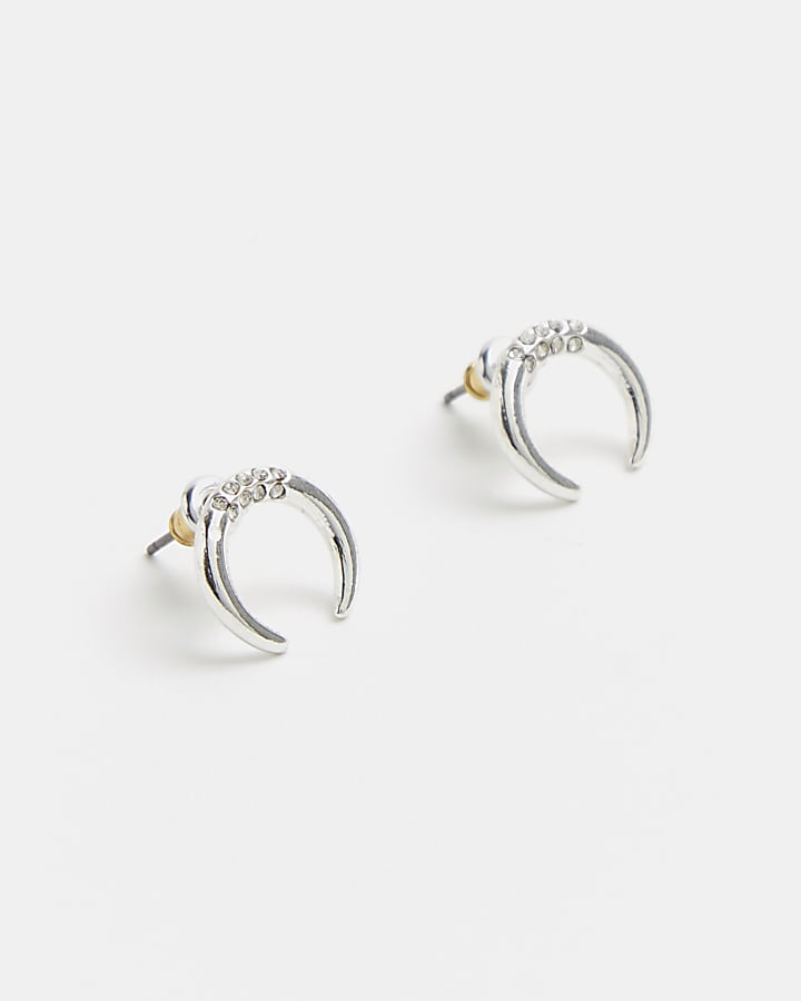 Silver diamante embellished stud earrings