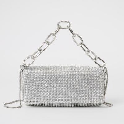 Silver diamante embellished underarm bag