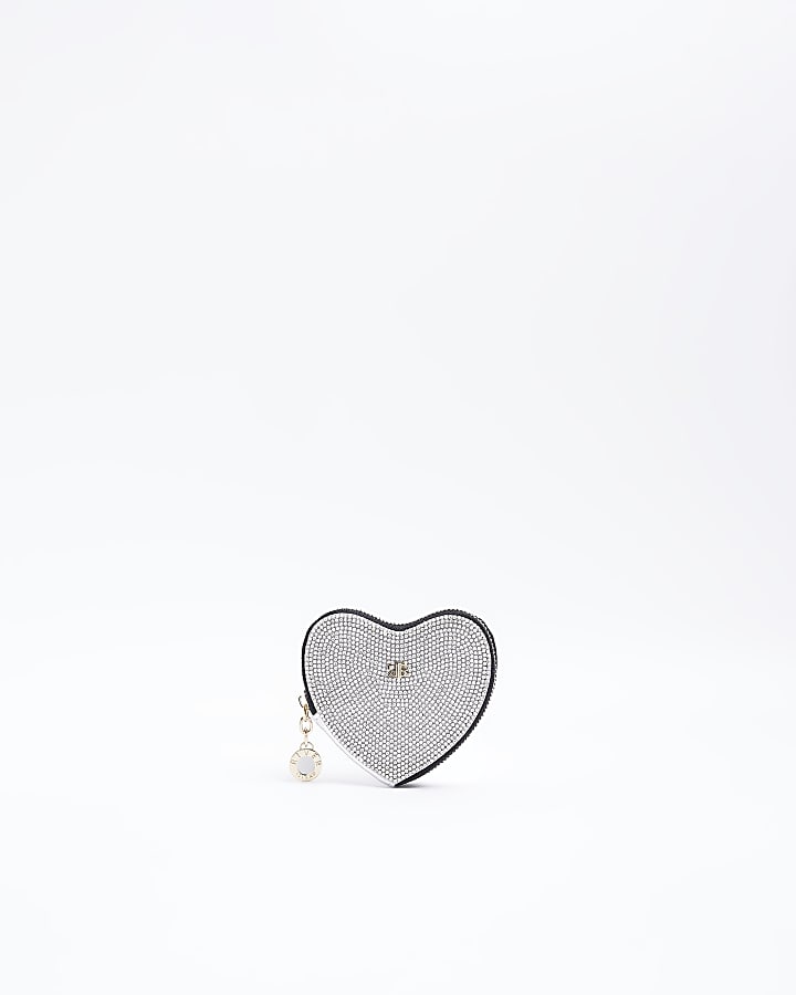 Silver diamante embellishment heart purse