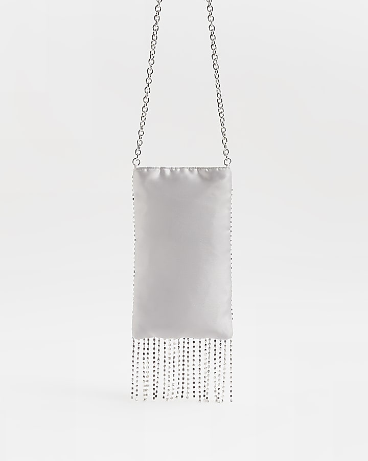 Silver diamante fringe shoulder bag