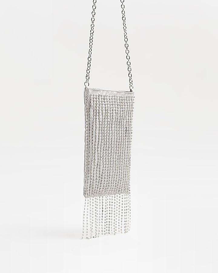 Silver diamante fringe shoulder bag