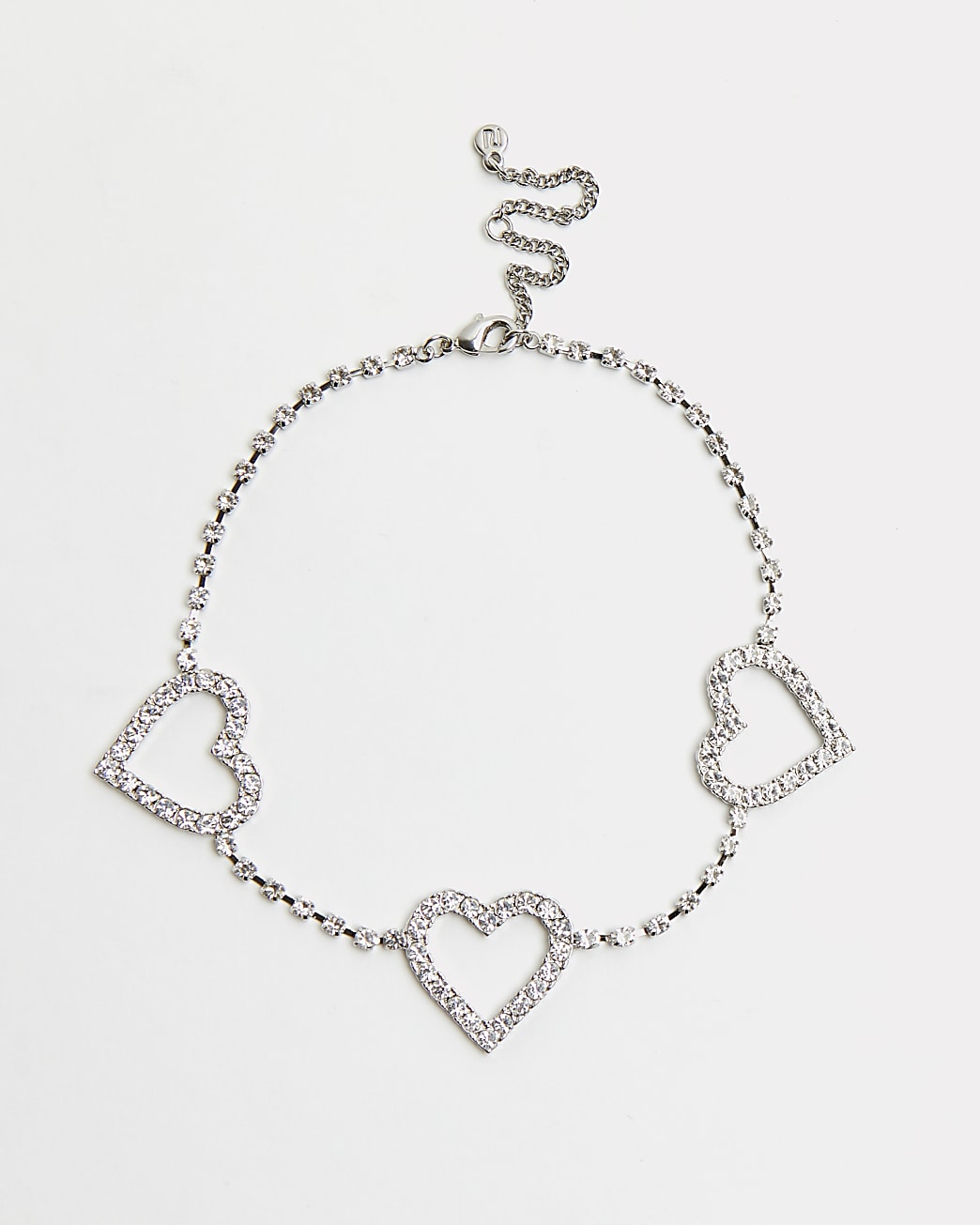 Silver diamante heart motif choker