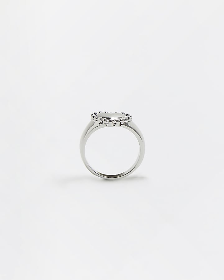 Silver diamante heart ring