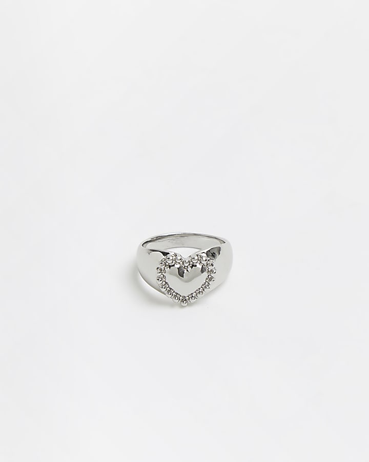 Silver diamante heart ring
