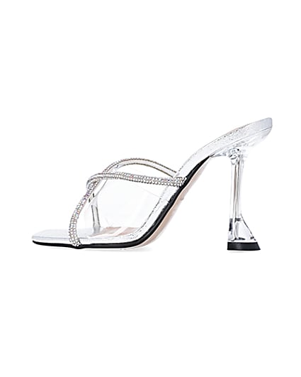 360 degree animation of product Silver diamante heeled mules frame-4