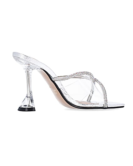 360 degree animation of product Silver diamante heeled mules frame-14