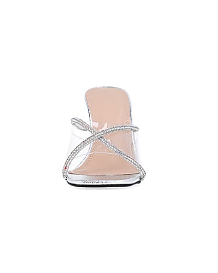 360 degree animation of product Silver diamante heeled mules frame-21