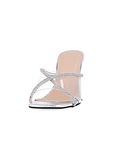 360 degree animation of product Silver diamante heeled mules frame-22