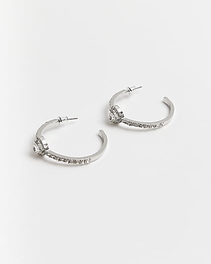 Silver diamante hoop earrings