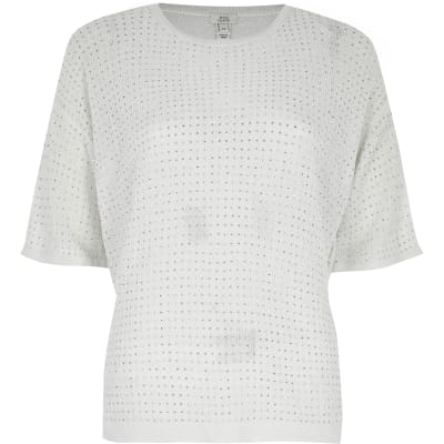 Silver diamante knitted T-shirt