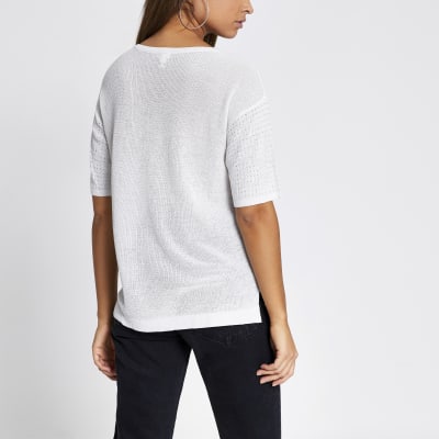 Silver diamante knitted T-shirt