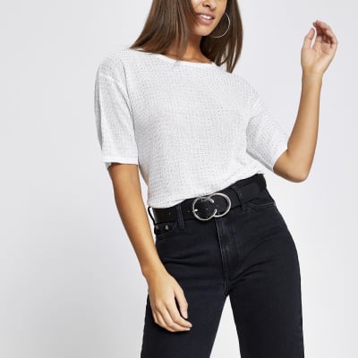 Silver diamante knitted T-shirt