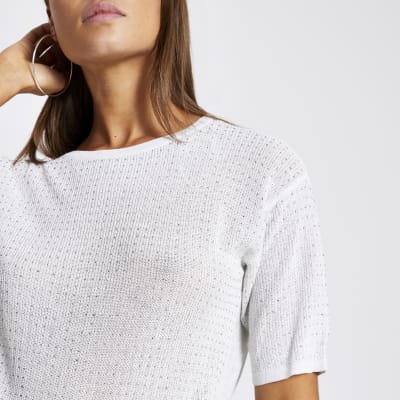 Silver diamante knitted T-shirt