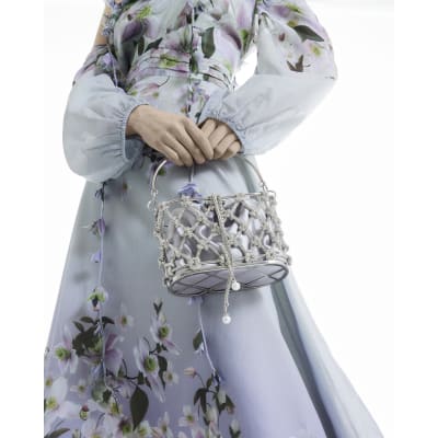 Silver Diamante Metal Basket Bag
