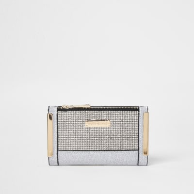 Silver diamante mini purse River Island