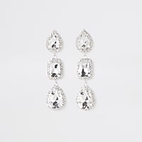 Silver diamante mixed shape drop earrings