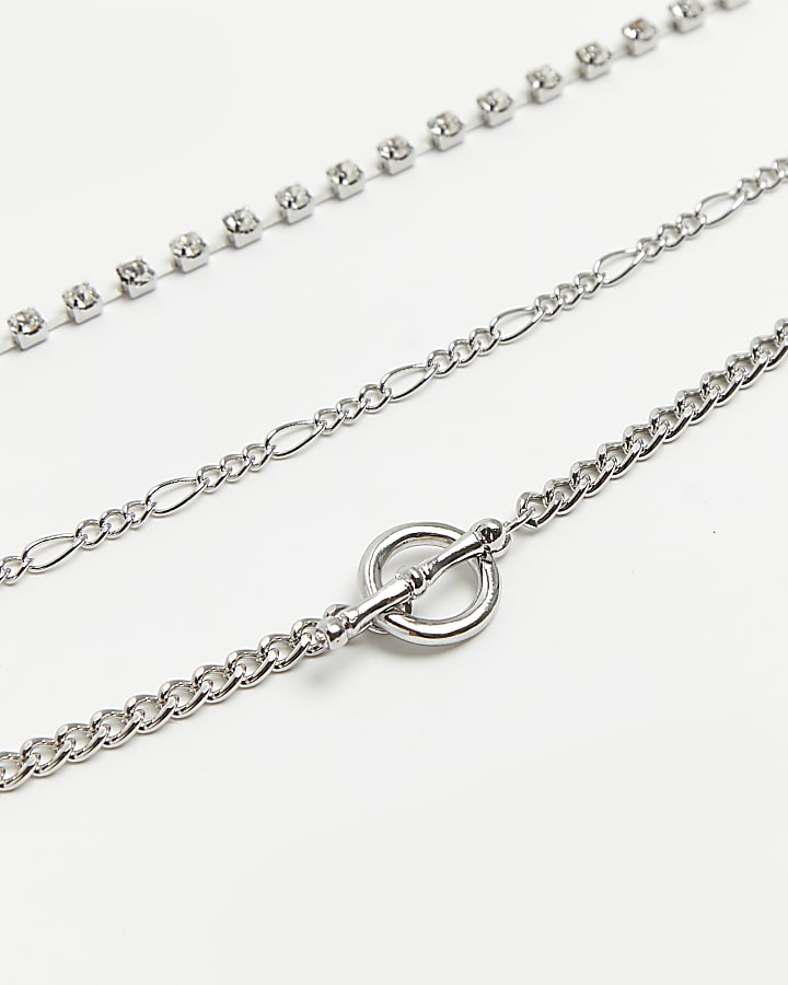 Silver diamante multirow necklace