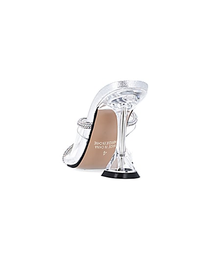 360 degree animation of product Silver diamante perspex heeled mules frame-8