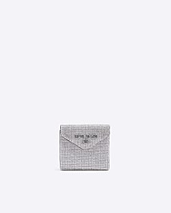 Silver diamante pouch purse