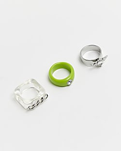 Silver diamante resin ring multipack