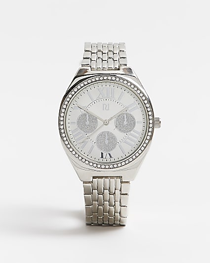 Silver diamante round watch