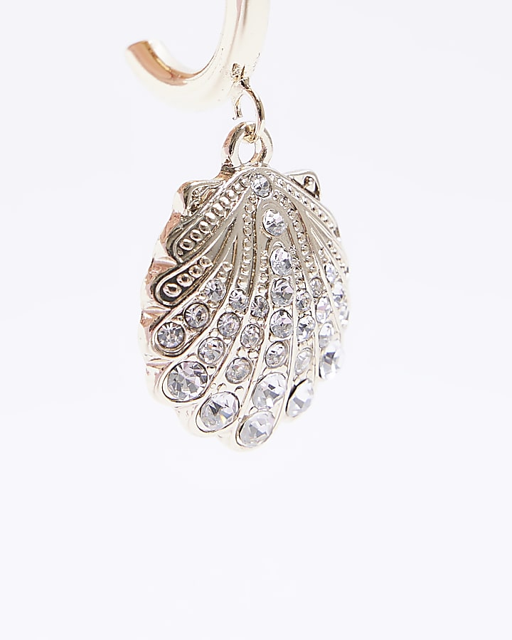 Silver diamante shell drop earrings