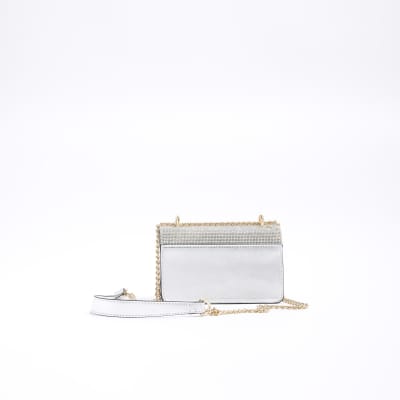 Silver diamante shoulder bag River Island