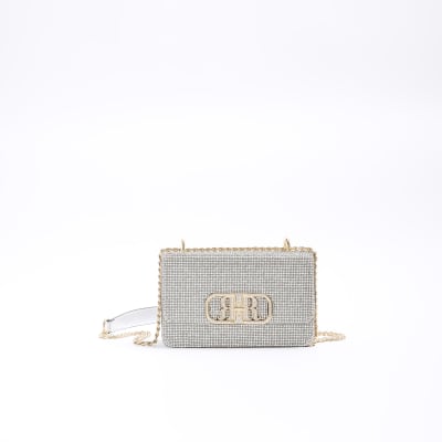Silver diamante shoulder bag River Island