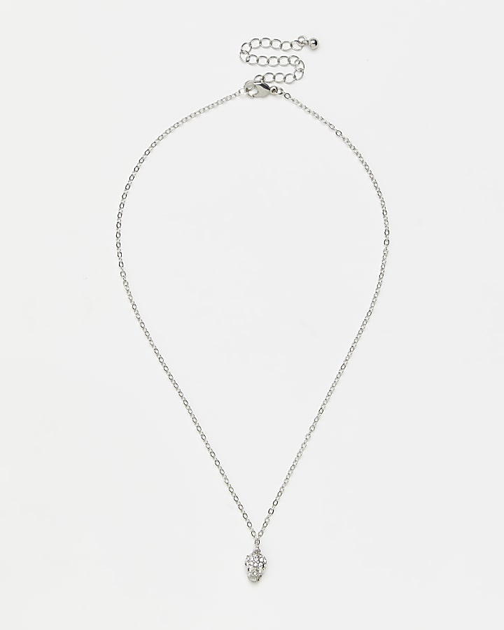 Silver diamante skull pendant necklace
