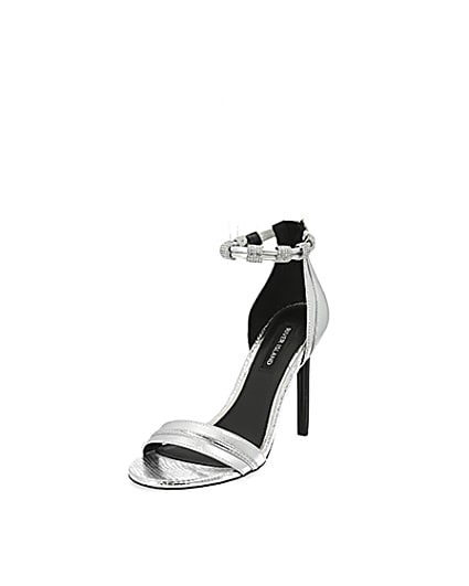 360 degree animation of product Silver diamante strap skinny heel sandal frame-0