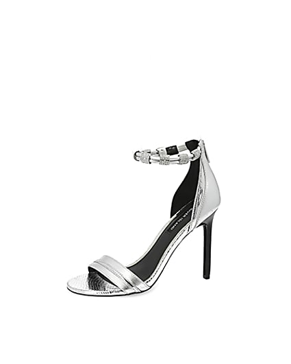 360 degree animation of product Silver diamante strap skinny heel sandal frame-2