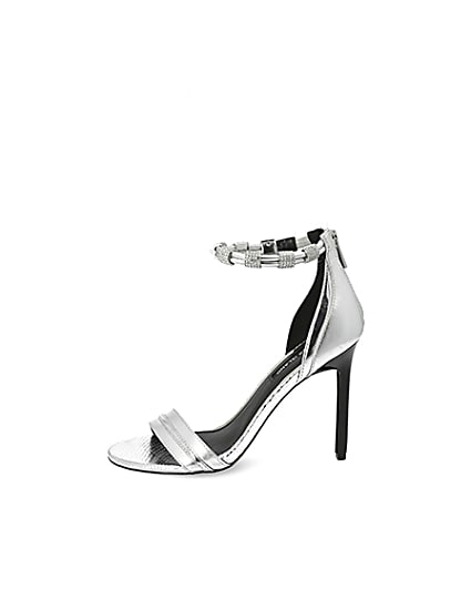 360 degree animation of product Silver diamante strap skinny heel sandal frame-3