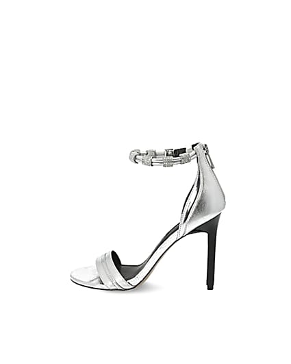 360 degree animation of product Silver diamante strap skinny heel sandal frame-4