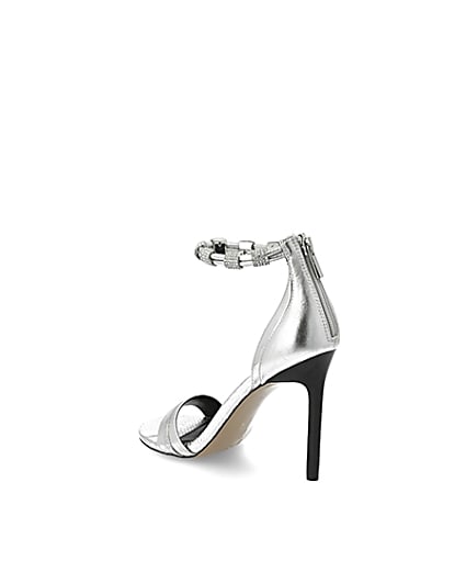 360 degree animation of product Silver diamante strap skinny heel sandal frame-6