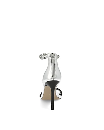 360 degree animation of product Silver diamante strap skinny heel sandal frame-9