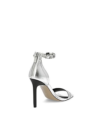 360 degree animation of product Silver diamante strap skinny heel sandal frame-12