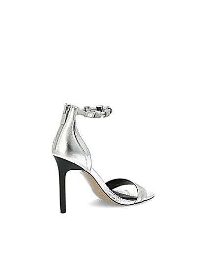 360 degree animation of product Silver diamante strap skinny heel sandal frame-13