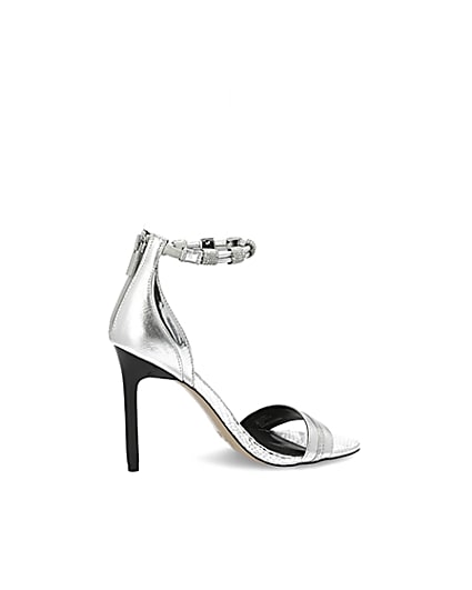 360 degree animation of product Silver diamante strap skinny heel sandal frame-14
