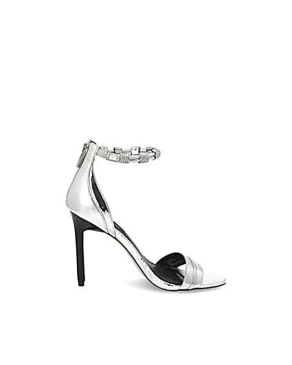 360 degree animation of product Silver diamante strap skinny heel sandal frame-15