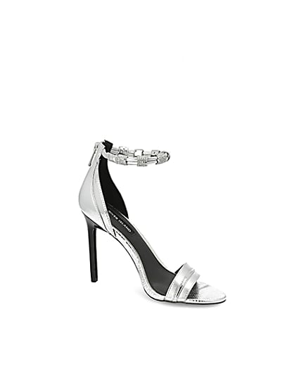 360 degree animation of product Silver diamante strap skinny heel sandal frame-17