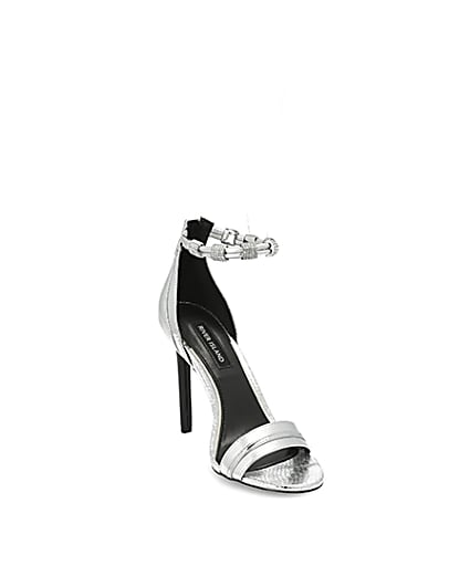 360 degree animation of product Silver diamante strap skinny heel sandal frame-19