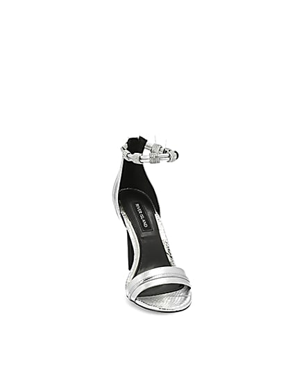 360 degree animation of product Silver diamante strap skinny heel sandal frame-20