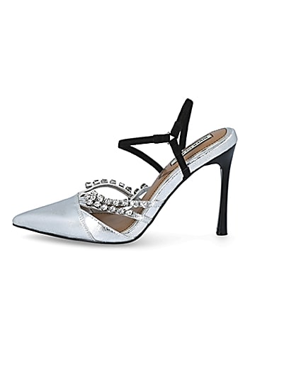 360 degree animation of product Silver diamante strappy court shoes frame-3