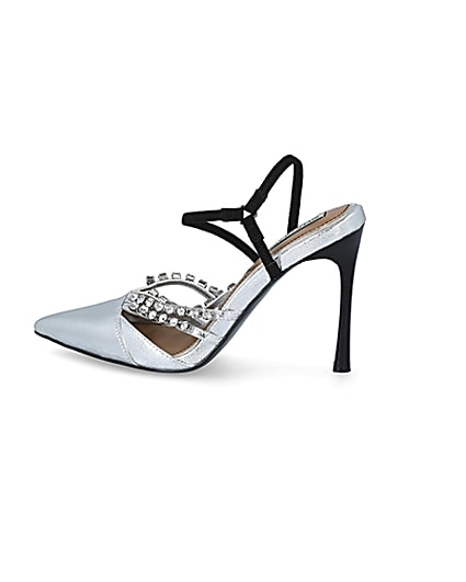360 degree animation of product Silver diamante strappy court shoes frame-4