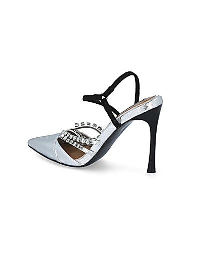 360 degree animation of product Silver diamante strappy court shoes frame-5