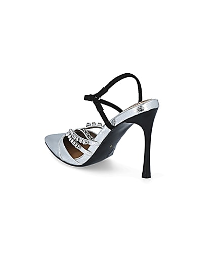 360 degree animation of product Silver diamante strappy court shoes frame-6