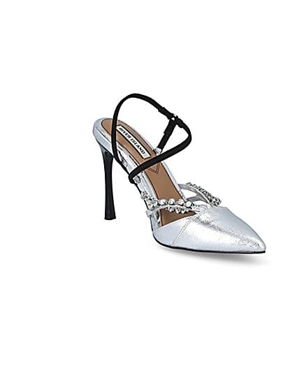 360 degree animation of product Silver diamante strappy court shoes frame-18
