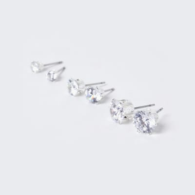 Silver Diamante Stud earring multipack