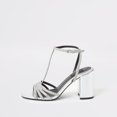river island silver heels